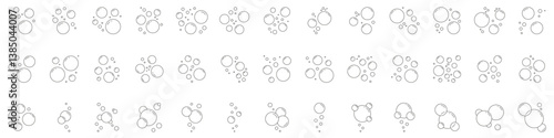 Soap Bubbles Line Icon Set. Cluster Of Various Sized Floating Soapy Air Bubbles Outline Symbol Collection. Editable Stroke. Isolated Vector Illustration