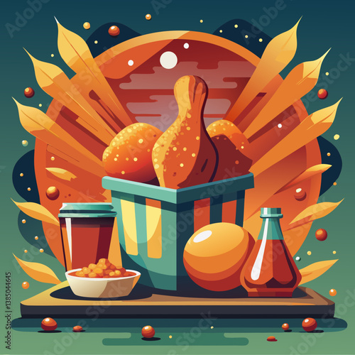 Fresh Big chicken burger with double cutlet fries and cola on craft paper Fat unhealthy street food Copy space