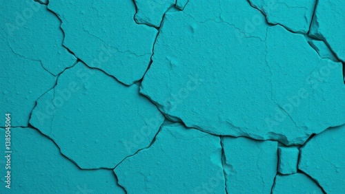 a close-up of a cracked surface, featuring a vibrant turquoise color. The cracks vary in size and shape, creating an interesting texture that draws the eye.