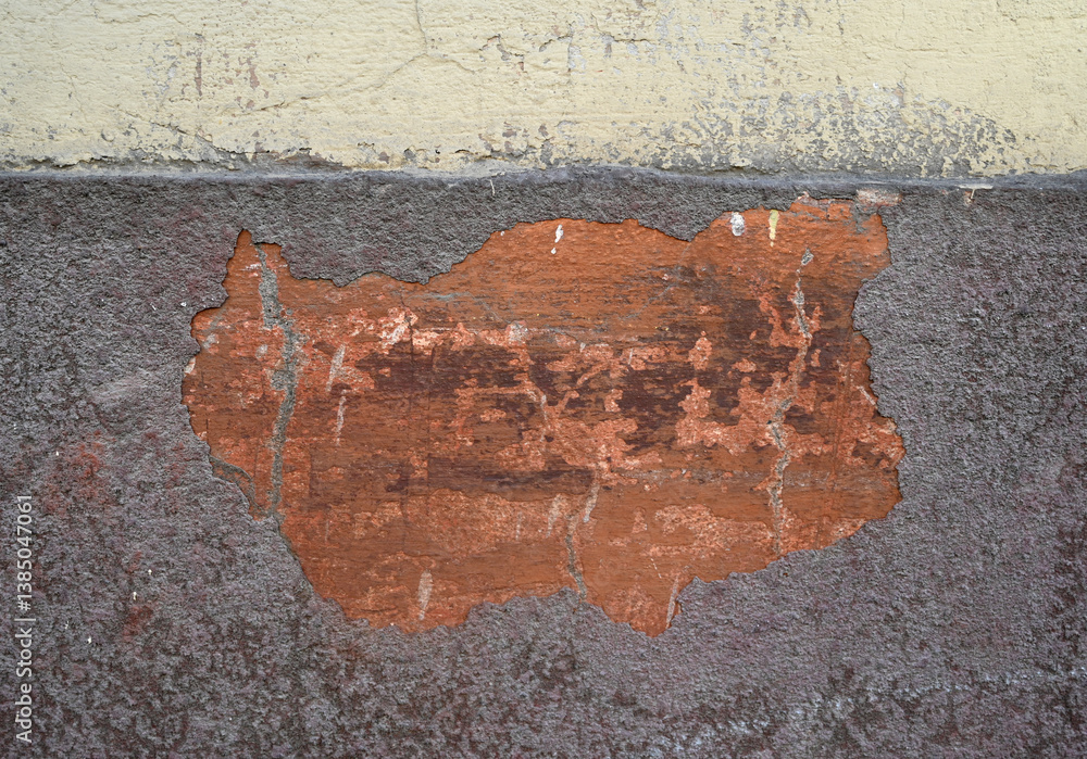 Peeling paint reveals texture and color on an old wall in an urban environment