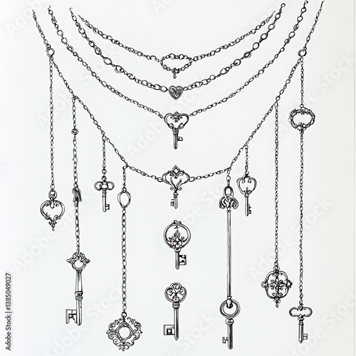 Wallpaper Mural Ornate Keys and Chains A Decorative Illustration of Antique Keys Hanging from Chains. Torontodigital.ca