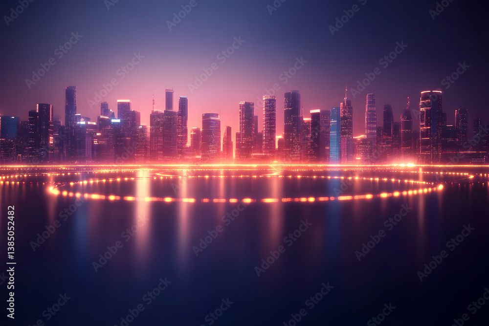 Fototapeta premium Futuristic Cityscape at Night with Glowing Network of Streetlights