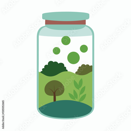 A jar terrarium with layers of moss and tiny plants