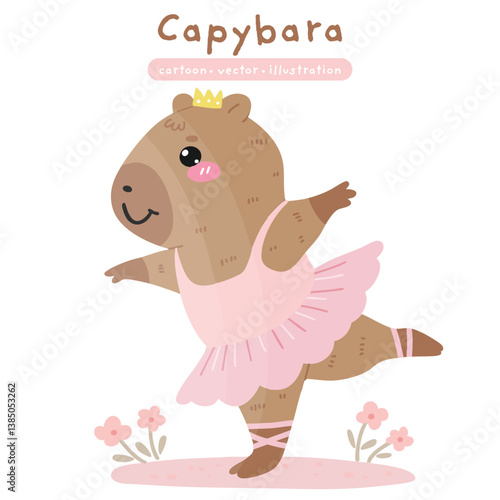 Cute Capybara Dancing Ballet Cartoon in Pink Tutu illustration vector