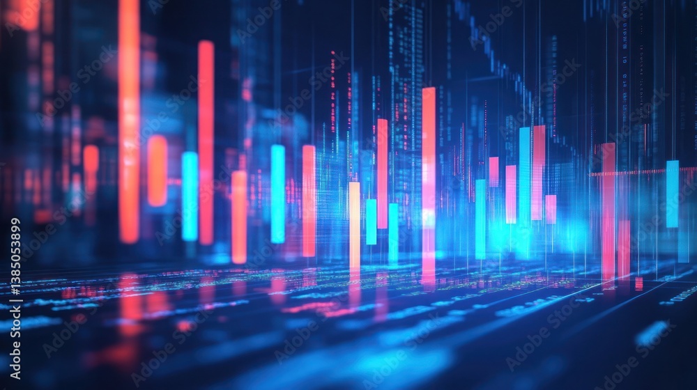 Abstract financial data visualization, digital indicators, economic trends Abstract financial data visualization, digital indicators, economic trends