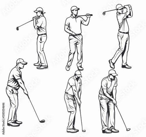 Golf Swing Illustrations: Six Action Poses for Players
