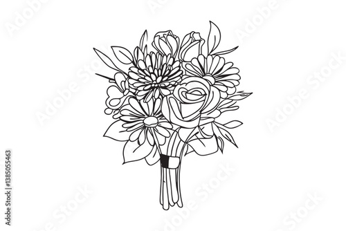  one line drawing of Flower boquet, vector illustration