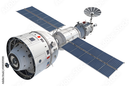 Fototapeta Naklejka Na Ścianę i Meble -  modern space satellite with large communication system png Isolated on white background