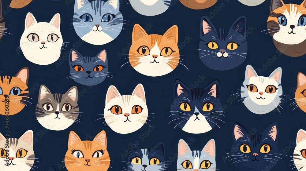 Cute Cat Faces Pattern (4) Cute Cat Faces Pattern (4)