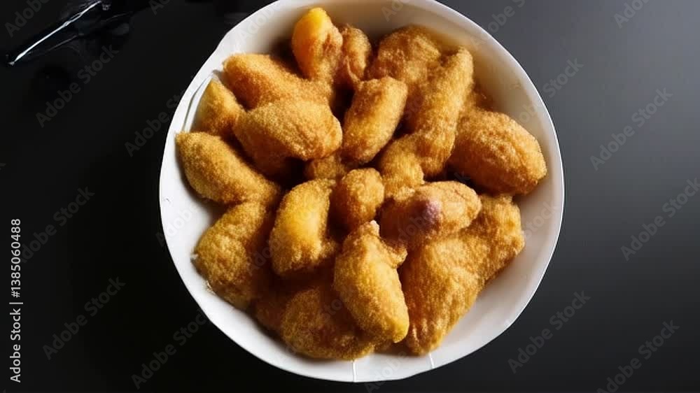 Serving Delicious Crispy Fried Chicken in Bowl against Dark Background Serving Delicious Crispy Fried Chicken in Bowl against Dark Background