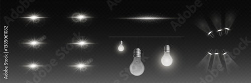 Light light set, flare and flare, neon explosion. On a transparent background.
