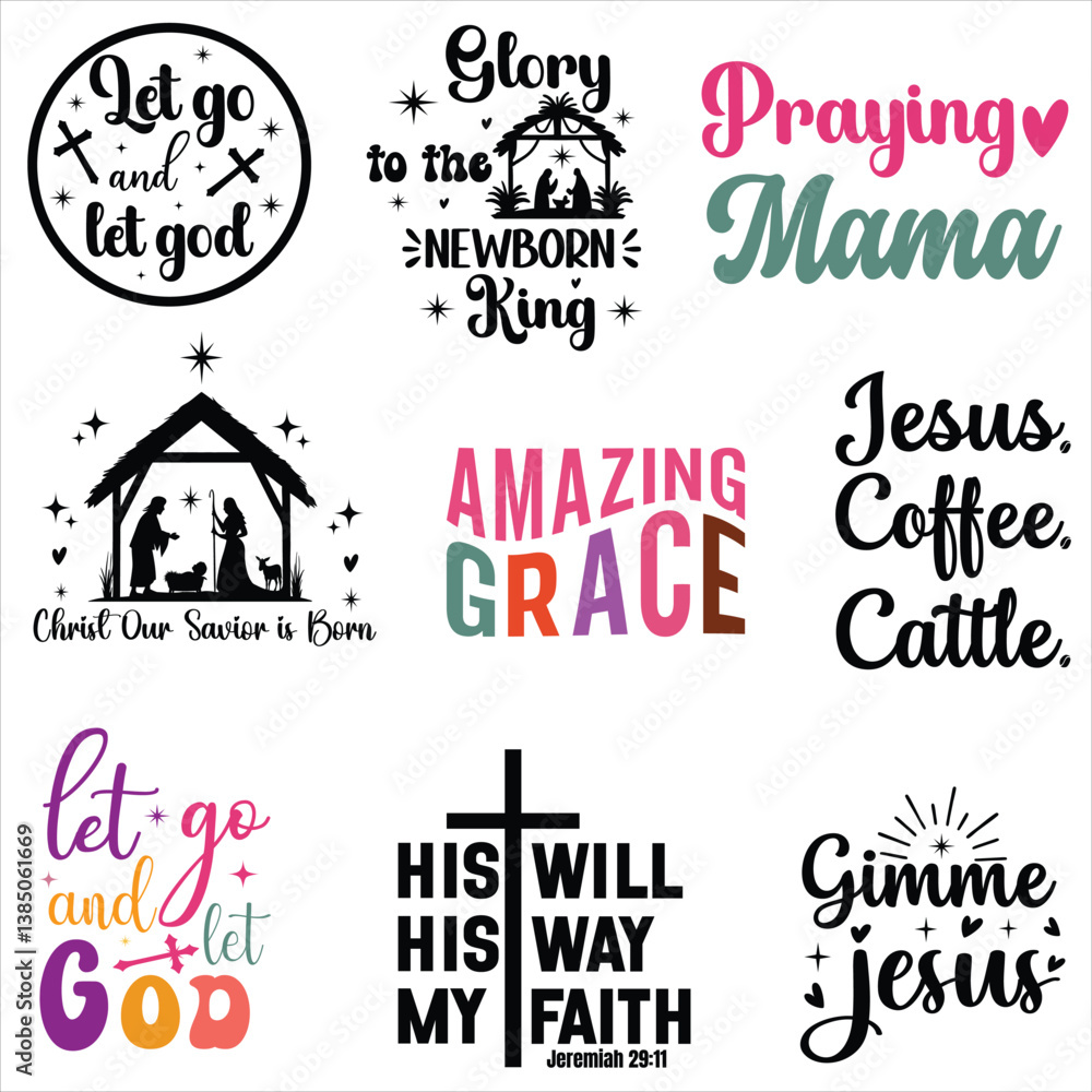 Obraz premium Christian Faith T-shirt Design Collection Featuring Bible Verse Typography