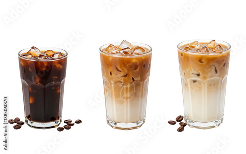 Wallpaper Mural Set of black ice coffee and ice latte coffee milk isolated on white background Torontodigital.ca