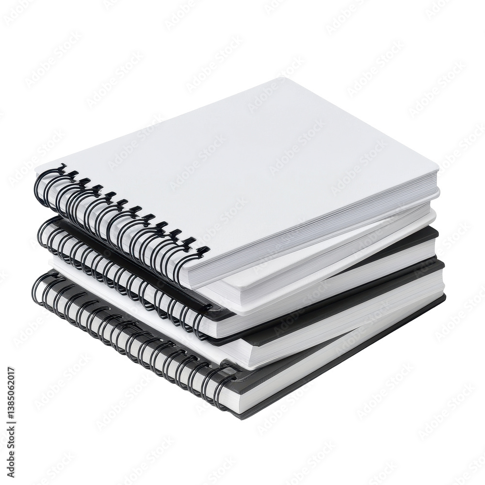 Spiral notebooks stacked on a Transparent background ideal for note-taking and organization needs, Spiral Notebooks Isolated on Spiral notebooks stacked on a Transparent background ideal for note-taking and organization needs, Spiral Notebooks Isolated on