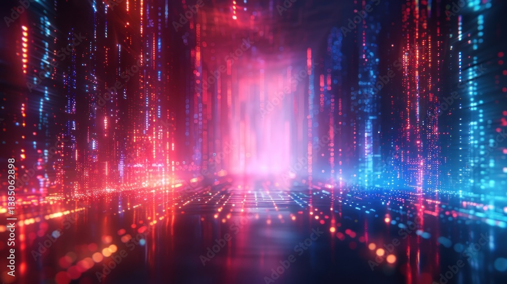 Futuristic Neon Corridor with Digital Data Stream Background Futuristic Neon Corridor with Digital Data Stream Background