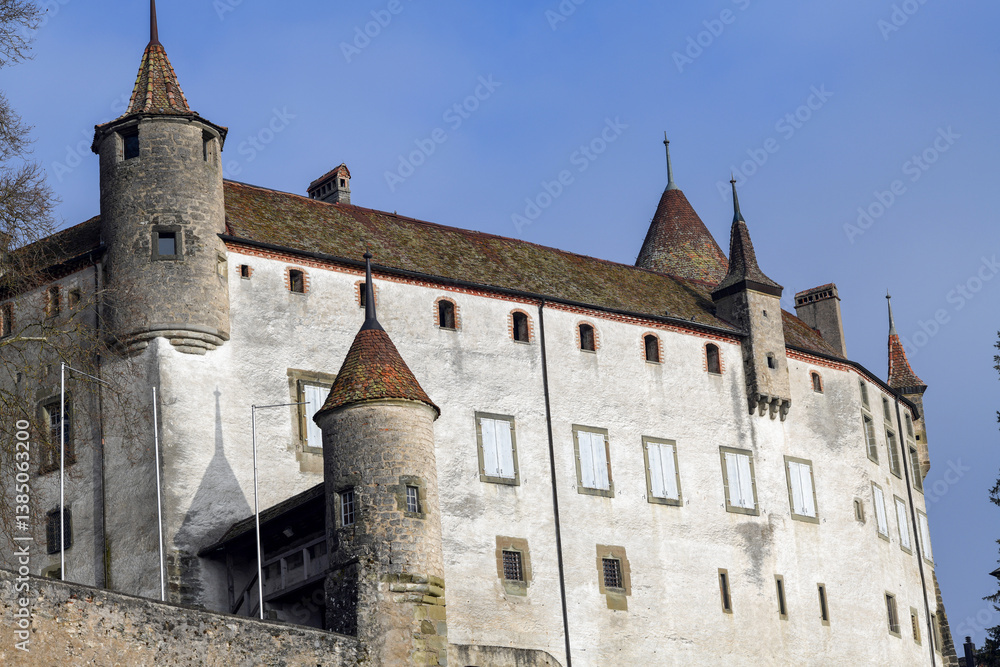 Fototapeta premium Schloss Oron im Bezirk Lavaux-Oron des Kantons Waadt (Schweiz)