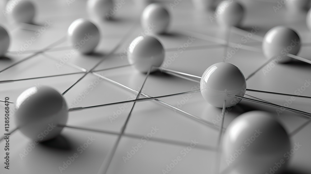 Obraz premium Abstract network of white spheres connected by lines on a light background