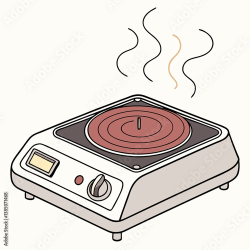 Hot plate heating up with steam on a light background