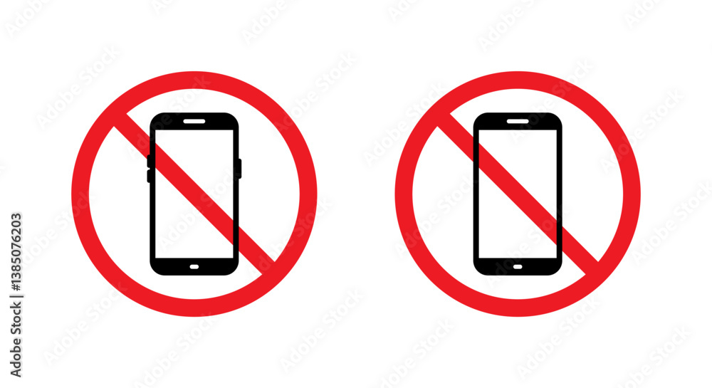 No mobile phone sign icon. Cellphone forbidden symbol. Smartphone prohibition concept No mobile phone sign icon. Cellphone forbidden symbol. Smartphone prohibition concept
