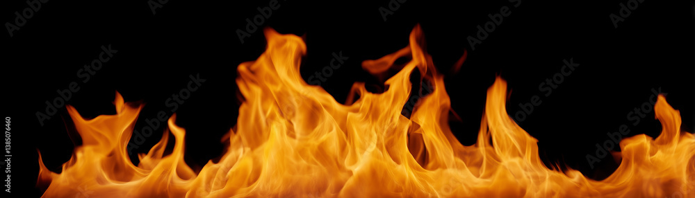 Fire flames on back background, horizontal background Fire flames on back background, horizontal background