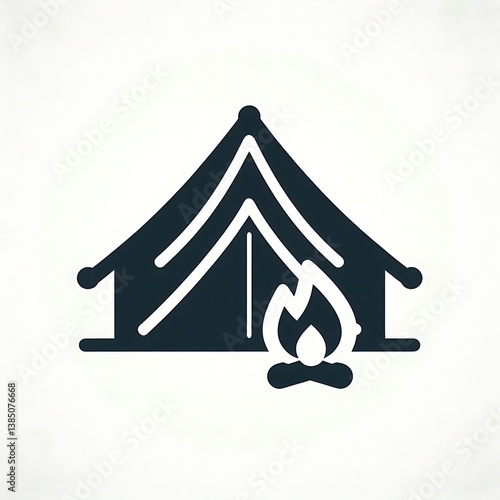 Minimalist Tent and Campfire Icon for Outdoors
