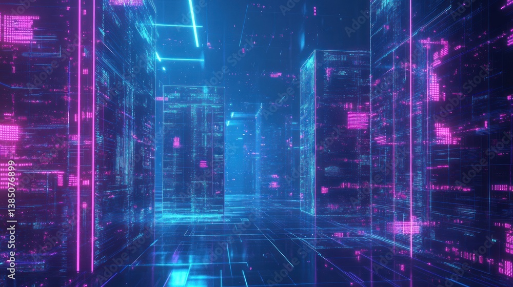 Digital Cityscape. Abstract futuristic city with glowing code Digital Cityscape. Abstract futuristic city with glowing code