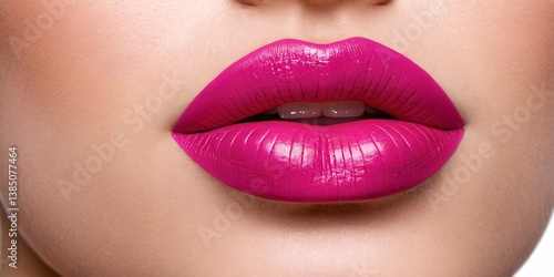 Glossy Pink Perfection: High-Contrast Beauty Macro Capturing Vivid Lips in Fashion Editorial Style