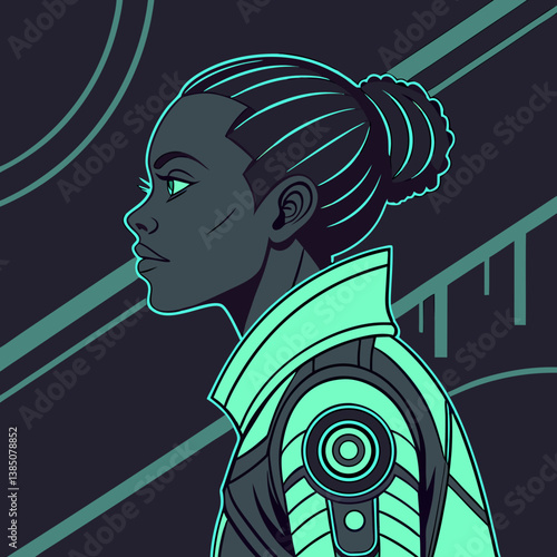 Cybernetic warrior girl with glowing tech limbs