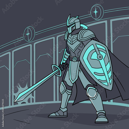 Knight character in futuristic battle armor