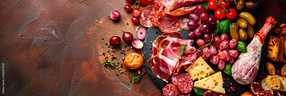 Elegant display of charcuterie with fine cuts of meat and cheese