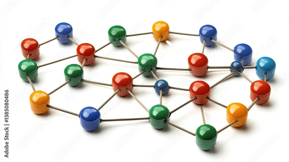 Obraz premium Colorful Network of Interconnected Points on White Background