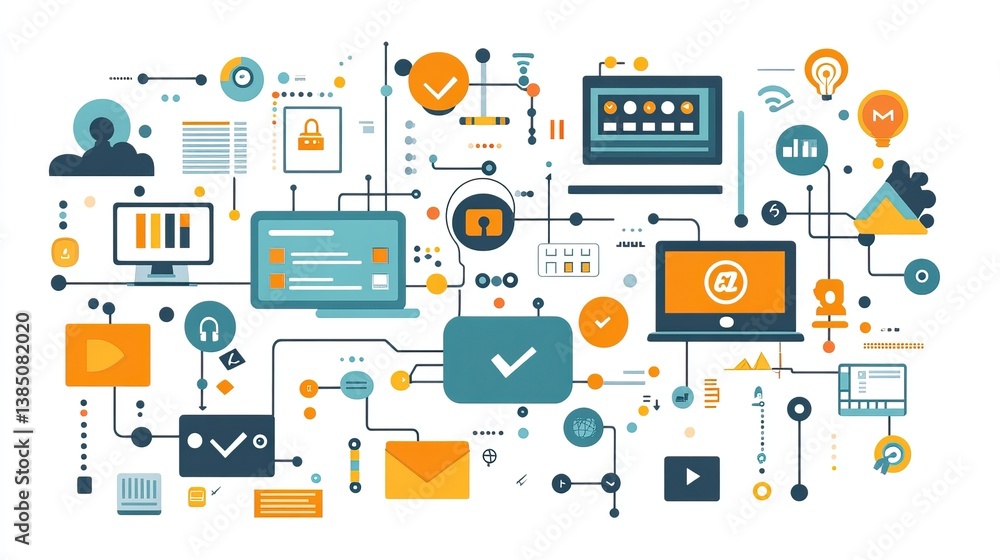 Connected digital devices, data flow, office workflow, integrated systems Connected digital devices, data flow, office workflow, integrated systems
