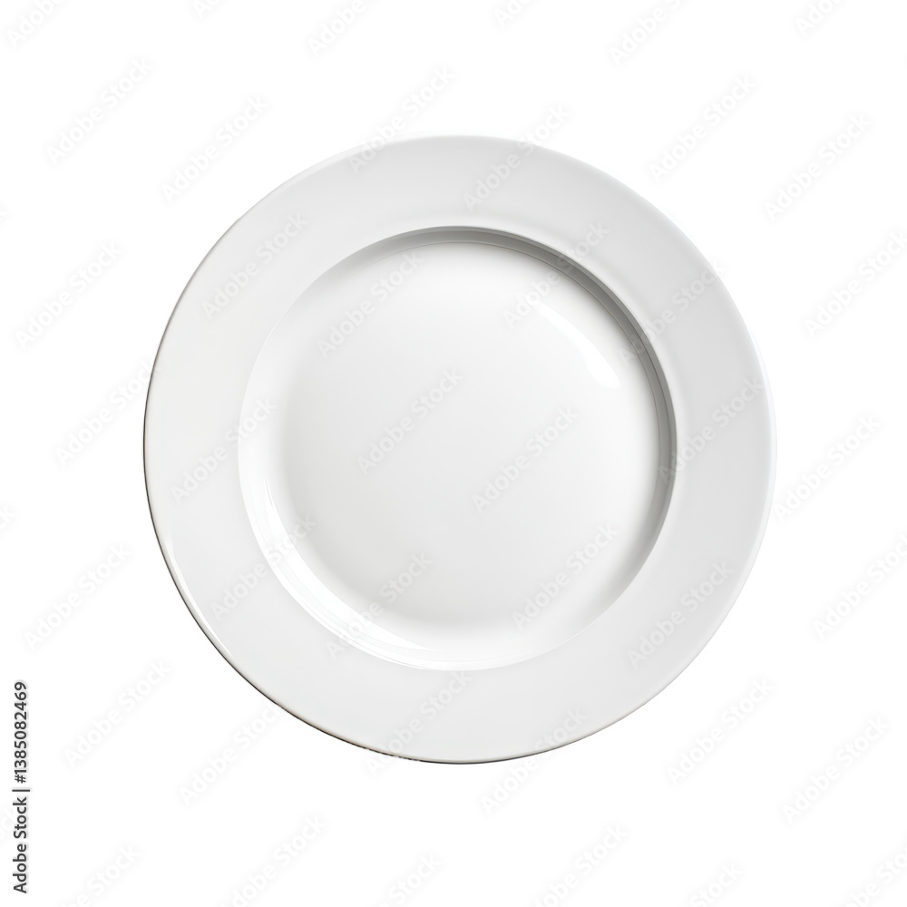 Ceramic plate from a minimalist dining setting on a clean Transparent background, white ceramic plate isolated on PNG background Ceramic plate from a minimalist dining setting on a clean Transparent background, white ceramic plate isolated on PNG background