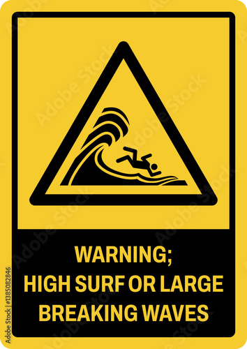 warning safety signs v2 uppercase text_warning ; high surf or large breaking waves_portrait size a4/a3/a2/a1 