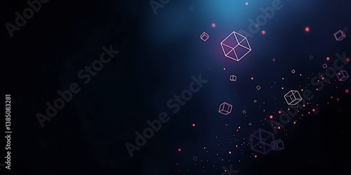Minimalist Abstract Technology Background with Wireframe Cubes for Corporate Presentations. Clean and modern abstract background featuring floating wireframe cubes and subtle glowing particles against