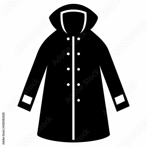 Black Silhouette Raincoat Vector Design on White Background
