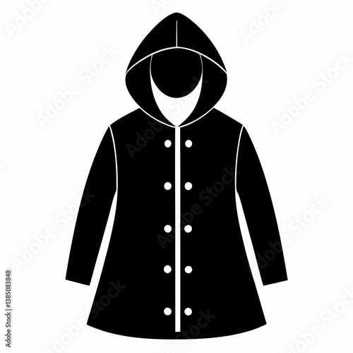 Black Silhouette Raincoat Vector Design on White Background