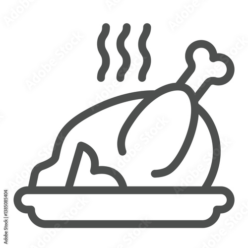Fried chicken dish line icon, culinary cooking concept. Vector graphics. Hot turkey on plate, food sign on white background, outline style icon for mobile or web design.