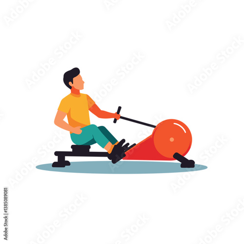 Person exercising energetically on a rowing machine against white background  