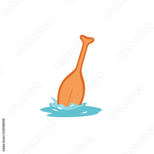 Wooden paddle splashing in water against a white background  