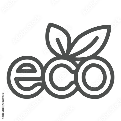 ECO text and leaves line icon, eco tourism concept. Vector graphics. Text font of ecology, abbreviation sign on white background, outline style icon for mobile or web design.
