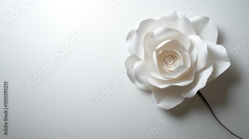 White paper rose on white background