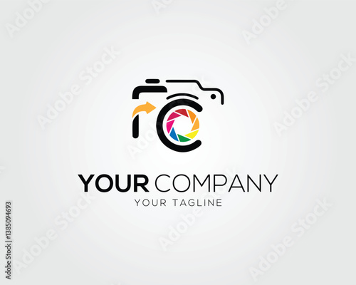 Creative photography with camera lens and shutter logo design inspiration concept template