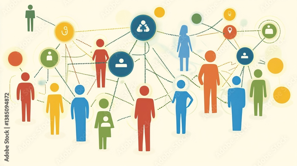 Diverse people network, abstract connections, light background, graphic design Diverse people network, abstract connections, light background, graphic design