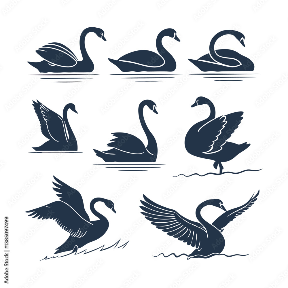 Obraz premium Swan silhouette bundle vector design