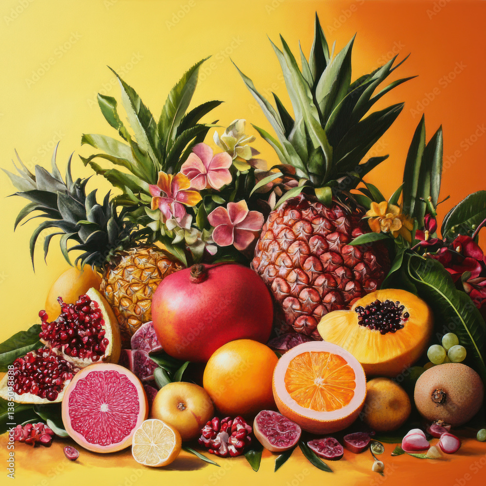 fruits on a yellow background fruits on a yellow background