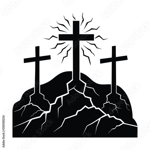 Silhouette of Jesus Christ on the Cross at Sunset on a Hill
