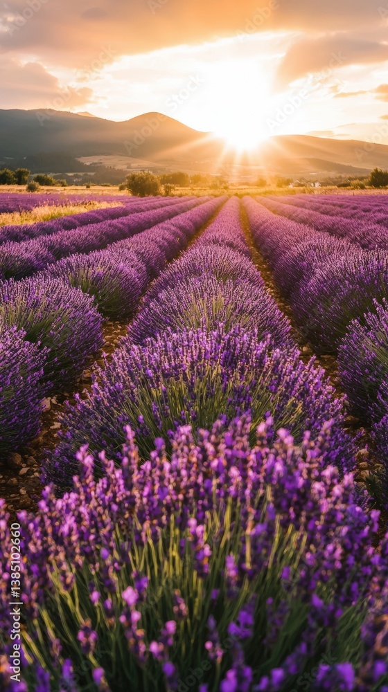 Obraz premium a lavender field at sunset 