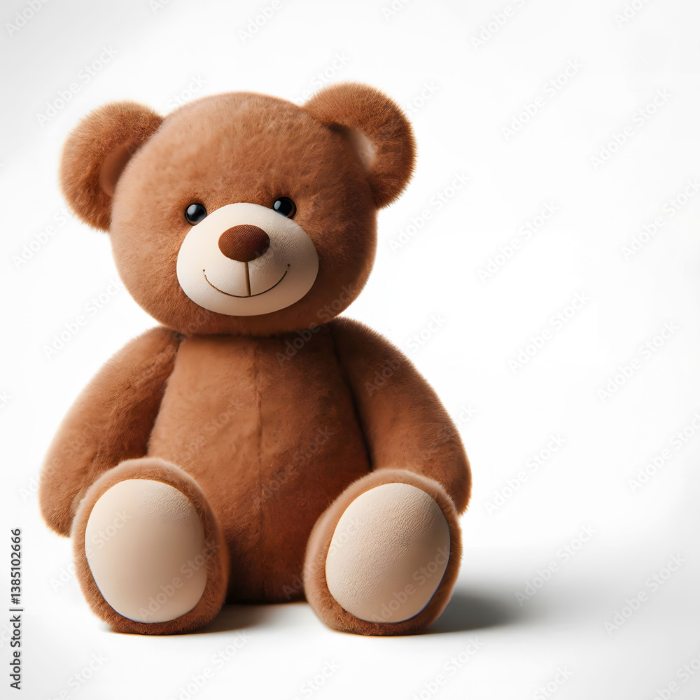 Fototapeta premium A soft and cuddly teddy bear with warm brown fur, against a clean light background.