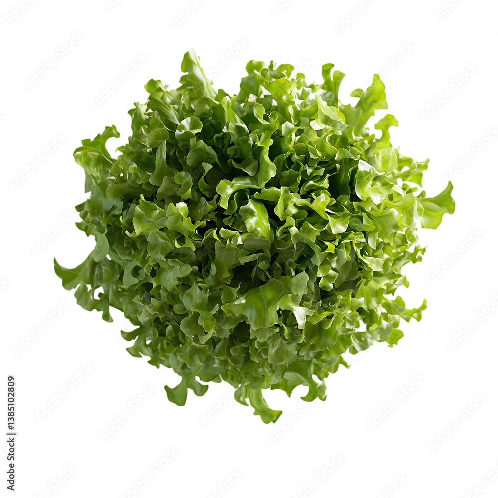 Obraz premium A top down view of a vibrant green oak leaf lettuce head against a stark black background in sharp focus
